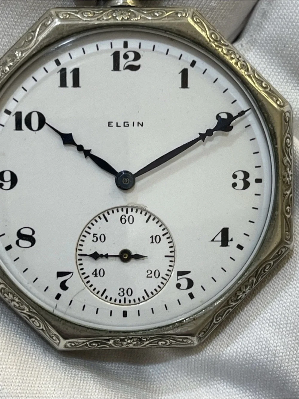 1924 Elgin Art Deco Pocket Watch 17J 12s Octagon RUNS Illinois Spartan Knife Set